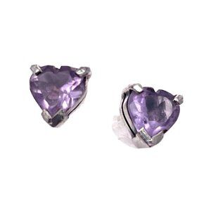 925 Sterling Silver Heart Faceted Amethyst Stud Earring Butterfly Closure